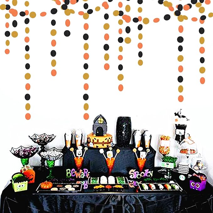 Black-Orange Gold Halloween Party-Decorations Streamers-Garland - 52ft Birthday Baby Shower Decorations Paper Banner, Graduation 2025 Glitter Hanging Decoration Bunting Supplies Lasting Surprise