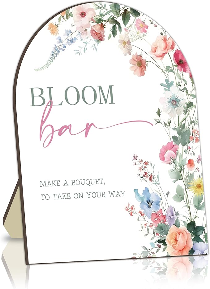 Floral Bouquet Bar Wooden Sign, Bride Shower Flower Bar Station, Baby Shower Bow Welcome Tabletop Sign Decor, Floral Table Signs for Gender Reveal Parties, Bridal Shower Bouquet Decorations Signs