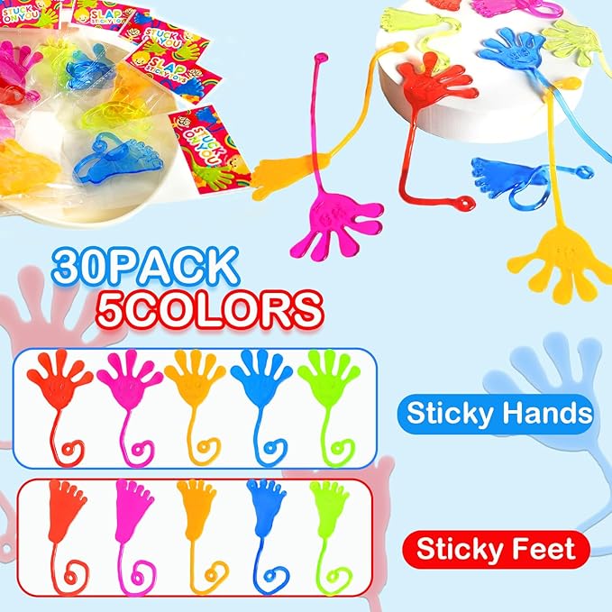 Party Favors Goodie Bag Stocking Stuffer Fillers for Kids (30 PCS), Christmas Large Sticky Hands & Feet for Birthday Pinata, Classroom Students Treats Prizes Supplies Toy Gift for Toddlers Boys Girls