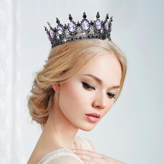 Queen Crown Rhinestone Wedding Crowns and Tiaras for Women Costume Party Hair Accessories Princess Birthday Crown Crystal Bridal Crown (Black Moonlight Purple)