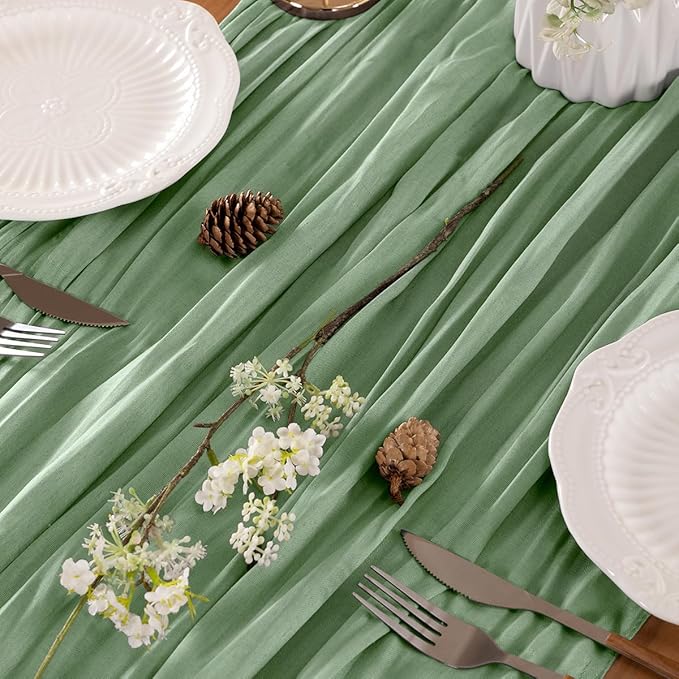 Sage Green Table Runner Cheesecloth Table Runner 10FT Farmhouse Table Runners 120 Inches Fall Table Decor Dining Room Centerpiece Wedding Boho Baby Shower Birthday