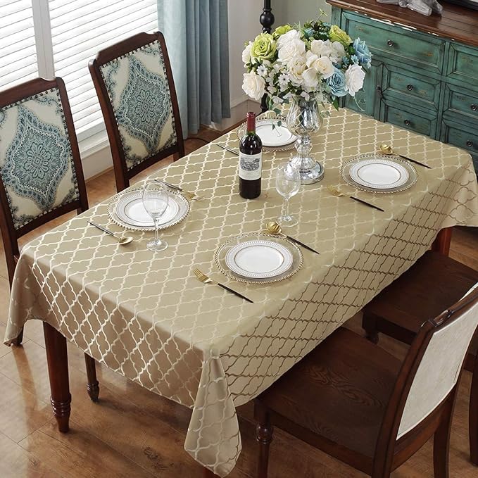 Jacquard Tablecloth Flower Pattern Polyester Table Cloth Spill Proof Dust-Proof Wrinkle Resistant Table Cover for Kitchen Dining Tabletop Decoration (Rectangle/Oblong, 60" x 84" (6-8 Seats), Gold)