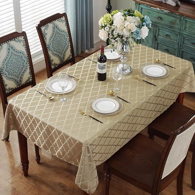 SASTYBALE Jacquard Tablecloth Flower Patterns Polyester Table Cloth Spill Proof Wrinkle Resistant Table Cover for Kitchen Dining Tabletop (Rectangle/Oblong, 60" x 102" (8-10 Seats), Gold)