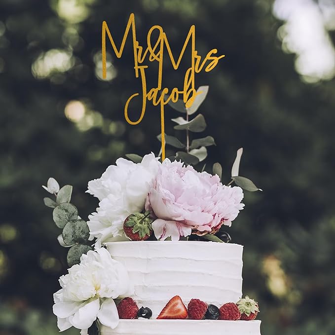 Noni Luxury Personalized Wedding Cake Topper with date and hear, Gold Cake Topper wedding, Custom Cake topper, Rustic Wedding Cake Topper, Mr and Mrs Topper for Wedding Cake, Personalized Cake Topper