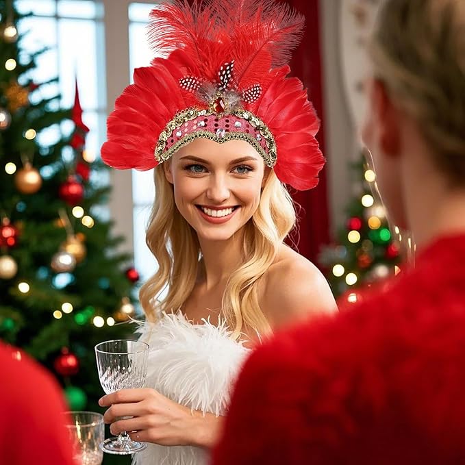 Women's Carnival Feather Headpieces Sequin Headdress for Wedding Masquerade Party Cosplay Feather Headbands