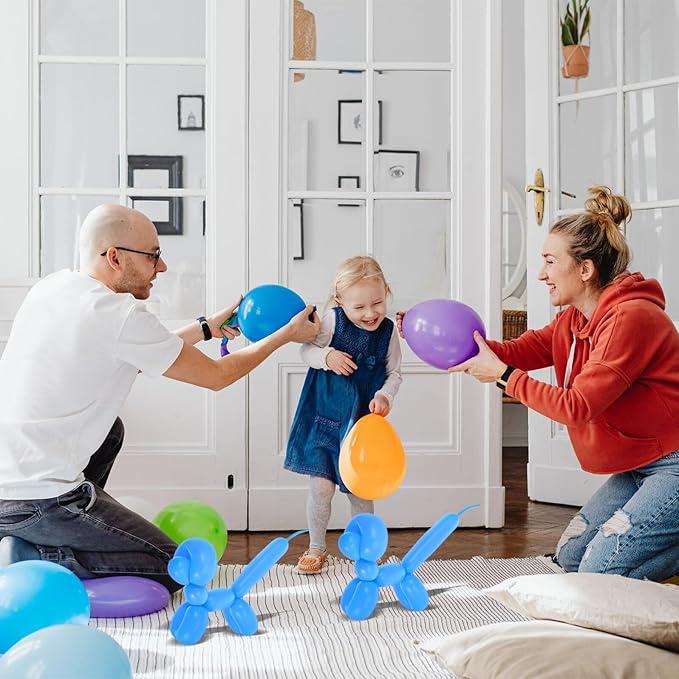 100pcs Blue Long Latex Balloons DIY Modeling Kit for Birthday Party Decorations Twistable Skinny Balloons for Wedding Valentine and Festive Photo Props