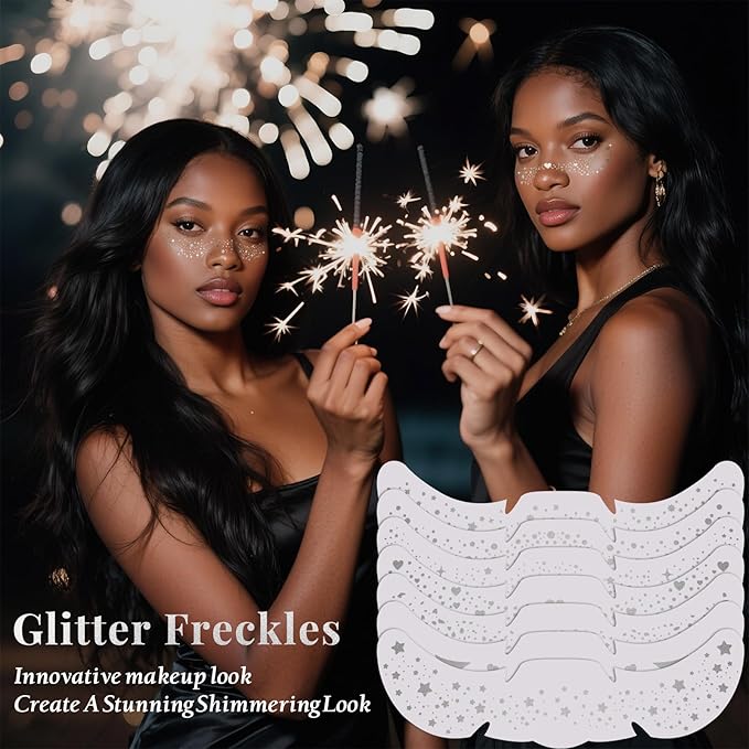 24pcs Glitter Freckles Makeup Patches-Silvery-Face Glitter Speckle, Sparkle Speckles Patches for Women, Cute Fake Freckles, Glitter Freckle Face Tattoo, Accessories for Musical Festival