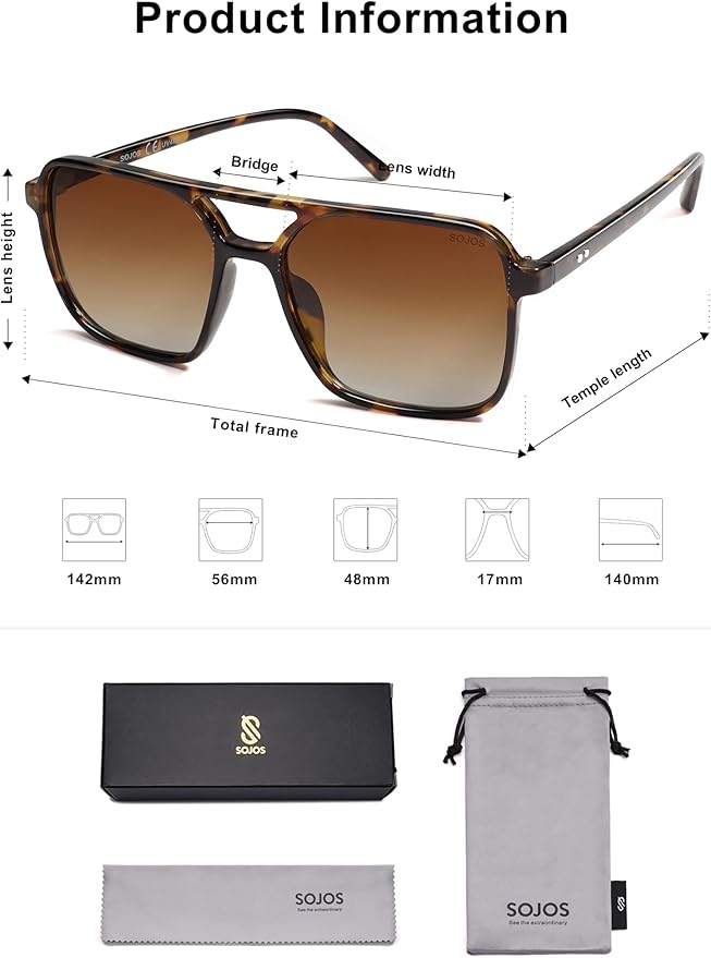 SOJOS Trendy Vintage Aviator Square Sunglasses For Womens Mens Retro 70s UV400 Women Sun Glasses SJ2327