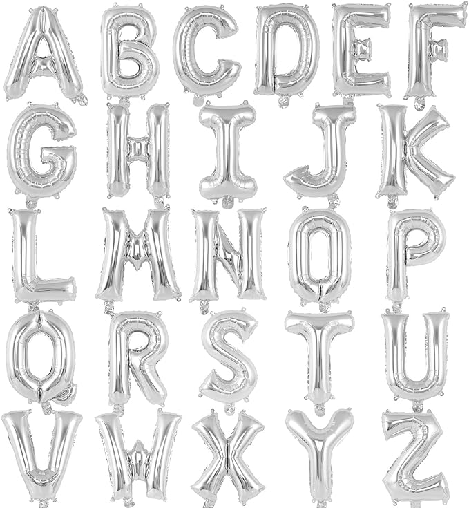 26 Pcs Silver Letter Balloons,16 Inch Foil Alphabet Letter Balloons,Letter A-Z Balloon Banner Custom Phrase Balloon for Birthday Party Wedding Anniversary Decoration (Silver 26pcs)