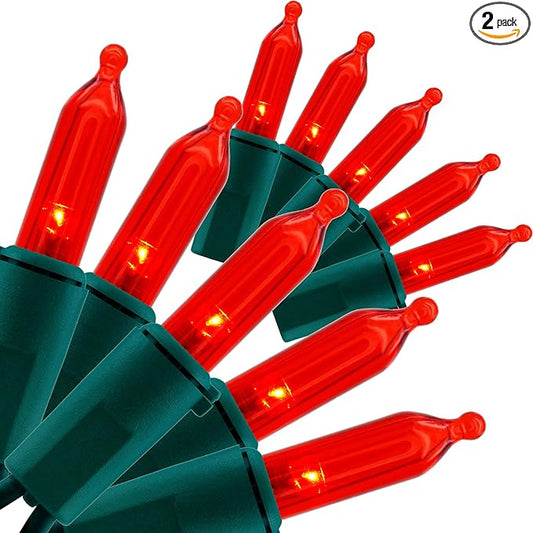 YULETIME Red LED Christmas Lights 200 Count 50 ft, Pack of 2 Strands 25 ft 100 Lights UL Certified String Light Set (Red)