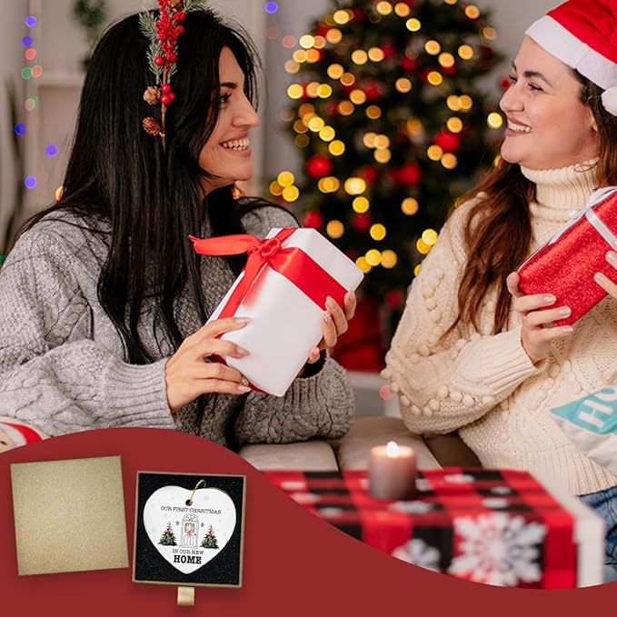 Our First Christmas in Our New Home Ornament Housewarming Gifts New Home for Couple Friends Him Her First Home Christmas Heart Ceramic Xmas Tree Ornament Decorations