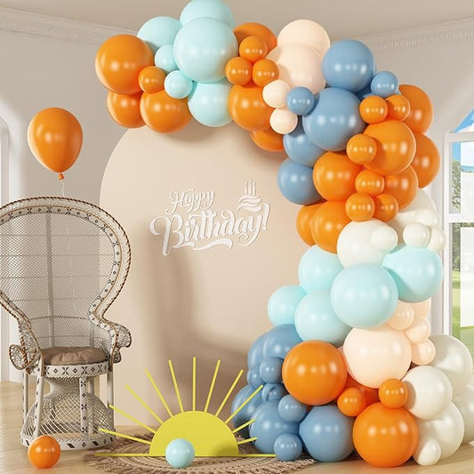 Orange and Blue Balloons Arch Kit Retro Dusty Blue Teal Orange Ivory White Beige Nude Latex Party Balloons Garland for Thanksgiving Fall Autumn Baby Shower Birthday Party Decoration