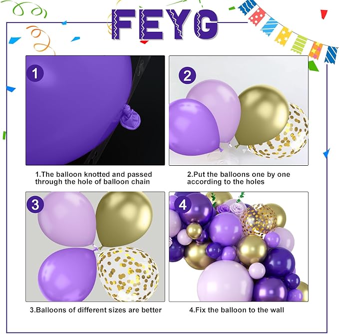 Purple and gold Balloon Arch Kit, 120PCS Purple and White Balloon Garland Pastal Purple White Gold Confetti Balloons for Girls Birthday Baby Shower Bridal Shower Halloween Party Decorations