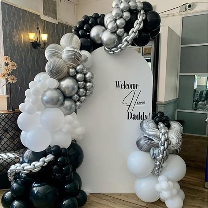 Black and Silver Balloons, Black White Balloons, Pearl Silver White Balloon Confetti Balloon for Birthday Party Baby Shower Gender Reveal Wedding Anniversary Graduation Decor