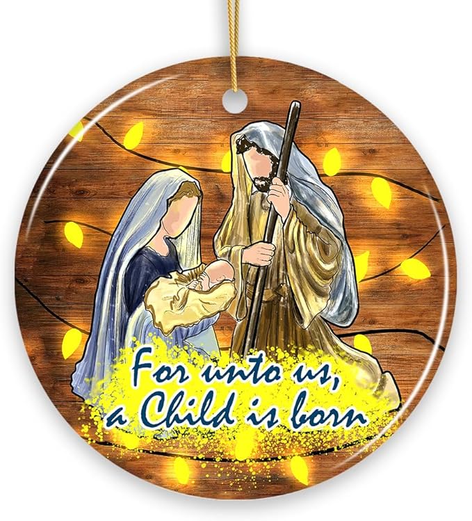 Festive Nativity Ornament with Jesus and Mary Birth of Christ Iconography