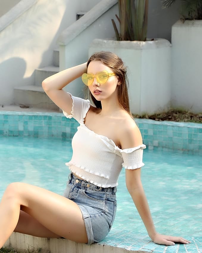 20 Pairs Heart Shaped Sunglasses Bulk, Colorful Rimless Fun Heart Sunglasses for Women Party Favors