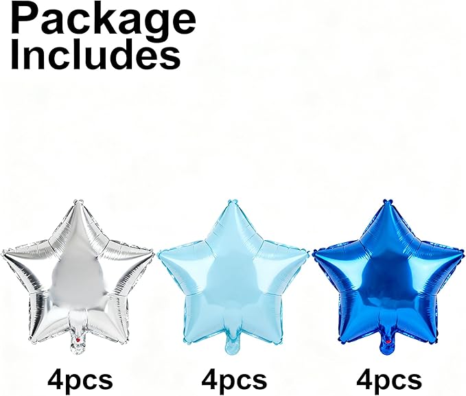 Star Balloons,12Pcs Blue Silver Star Shaped Foil Balloons,18 Inch Large Helium Polyester Film Balloon for Baby Shower Birthday Anniversary Party Decorations