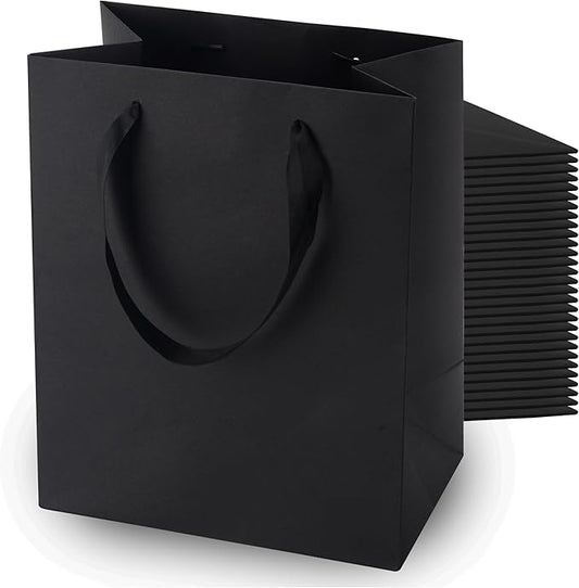 MOXARYSU Black Gift Bags With Handles: 8x5x10 Inch 30pcs Black Paper Bags Medium Bulk For Party Shopping Birthday Wedding (M, 30)