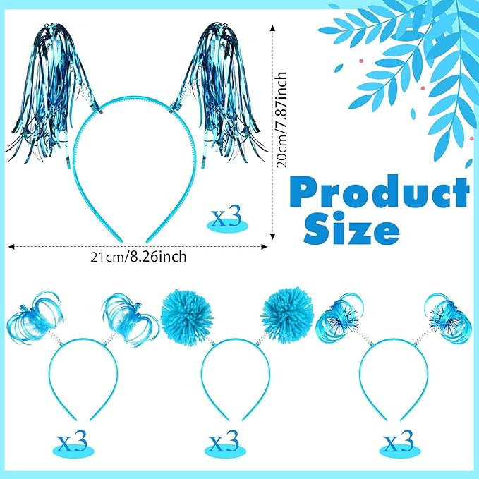 Censen 12 Pcs Christmas Pom Pom Headbands Spirit Party Headwear Tinsel Ponytails Head Bopper for Birthday Holiday