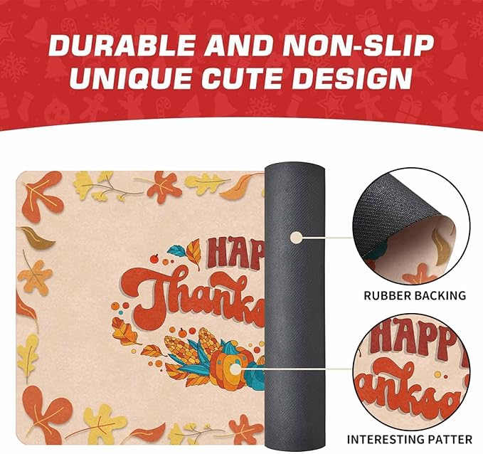Happy-Thanksgiving Door Mat Fall Welcome Mat for Front Door, Autumn Harvest Seasonal Non Slip Doormat for Entrance Entryway Outside, 24"x16"inch
