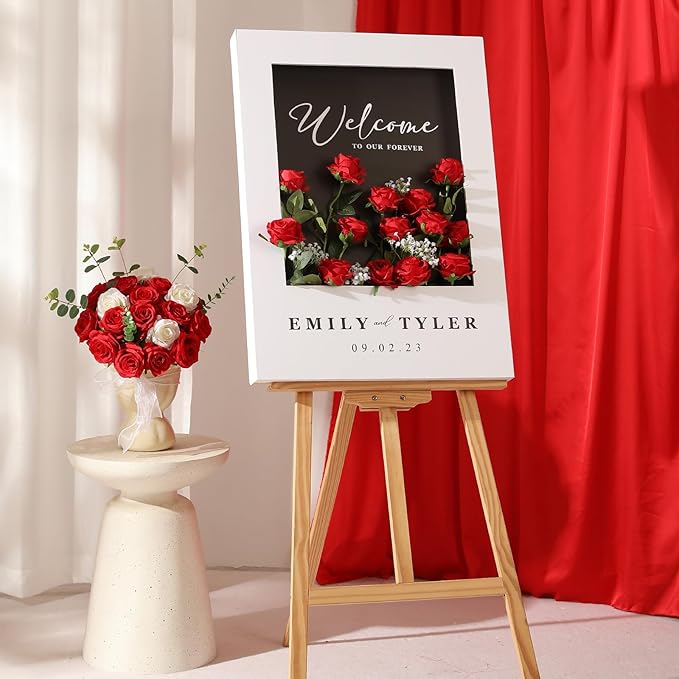 Tifuly 100 Pcs Red Roses Artificial Flowers Bulk, Realistic Long Stem Fake Silk Roses Bouquet for Wedding Centerpiece Table Vases Party Home Kitchen Decor