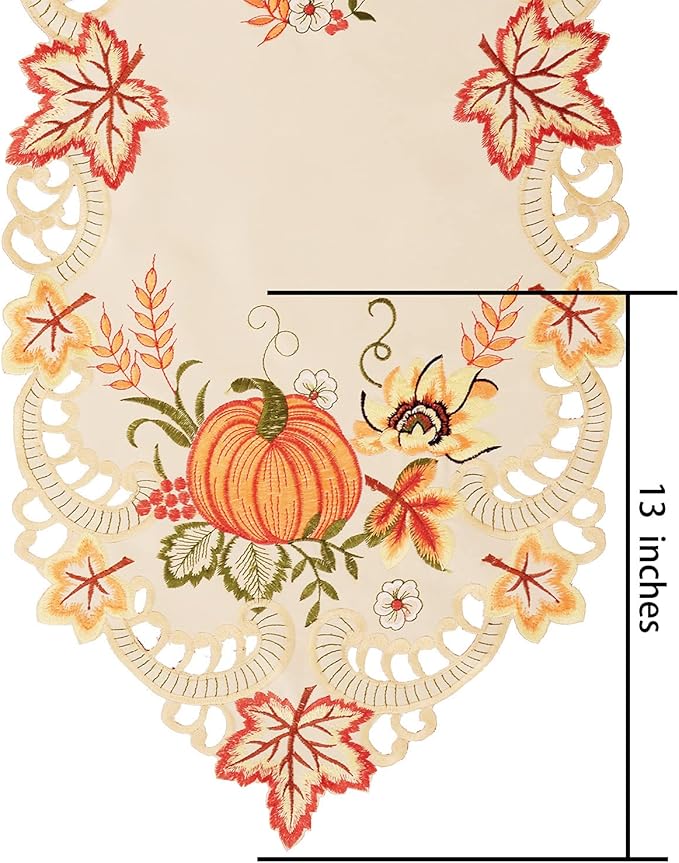 Simhomsen Small Embroidered Thanksgiving Harvest Pumpkins Table Runners for Autumn Or Fall Decorations (14 × 34 Inches)