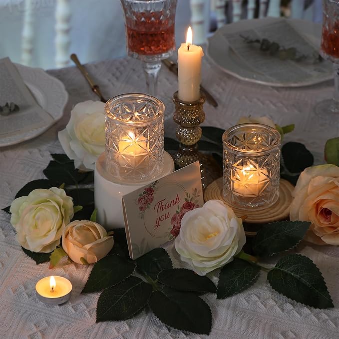 Clear Glass Votive Candle Holders,Glass Candle Holder Set of 12,Vintage Tealight Candle Holders for Wedding Table Centerpieces Decor, Party, Baby Shower/Home Decor/Christmas