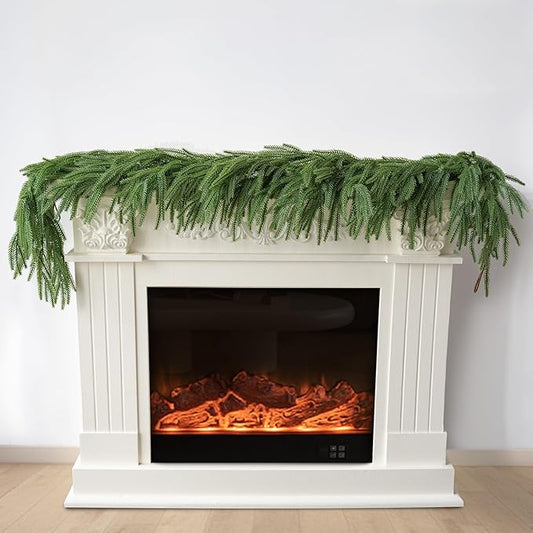 5FT 2Pcs Artificial Norfolk Pine Garland Realistic Green Faux Greenery Garland for Christmas Table, Fireplace, Mantle, Window, Stairs, Indoor, Outdoor Holiday Decor