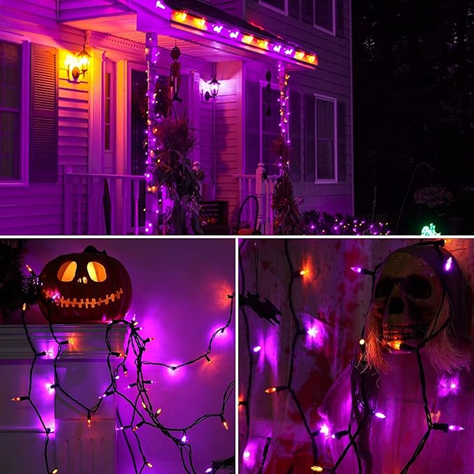 Joomer Orange Purple Halloween String Lights, 19.5FT 100 LED Mini String Lights, Connectable Indoor Outdoor String Light for Patio, Home, Party, Garden, Yard, Halloween Decor