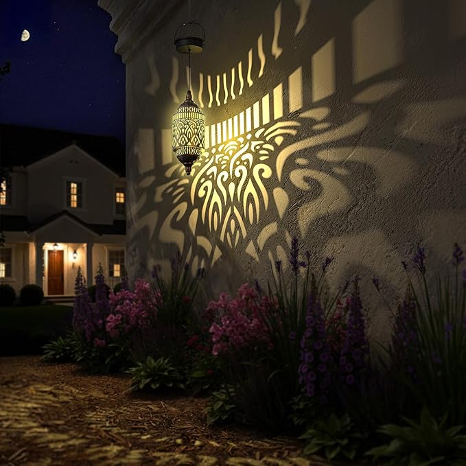 Twinkya 2Pack Hanging Solar Lights Outdoor Garden Decor, Waterproof Metal Moroccan Solar Powered Lantern Lamp, Outside Decorations for Patio Yard Porch Backyard Decor, Gardening Gifts for Women Mom