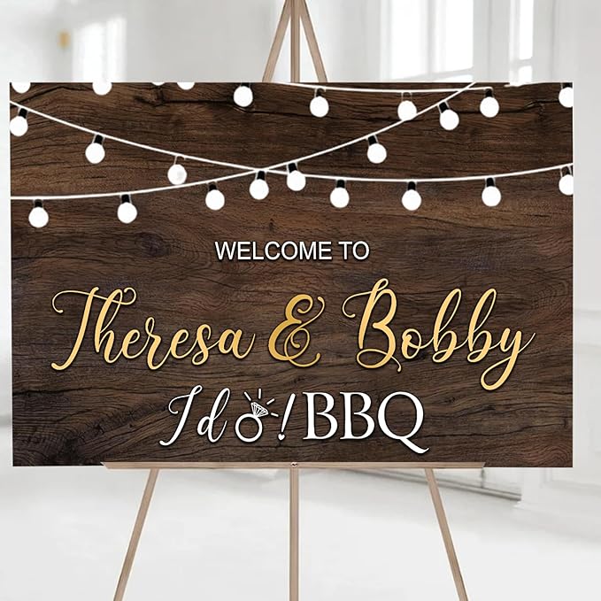 I Do BBQ Rustic Engagement Welcome Sign, 12x18 inches, Plastic, Full Size, Free Standing