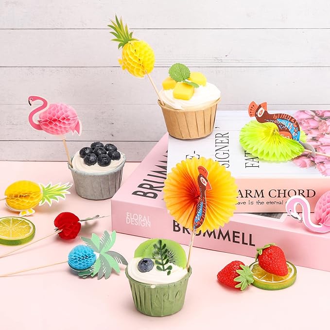 200PCS Cocktail Picks 4.7 Inch Hawaii Fruit Sticks Tropical Themed Bamboo Sticks Flamingo Pineapple Palm Shape Picks for Summer Beach Birthday Party Favors Supplies (Mixed)