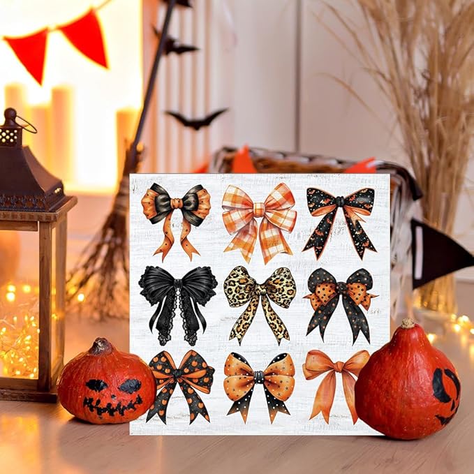 Fall Theme Sign Retro Farmhouse Fall Artwork Decor Autumn Harvest Thanksgiving Wooden Sign, Rustic Wood Maples Decorations for Indoor Outdoor Home Office Supplies (Fall Bows)