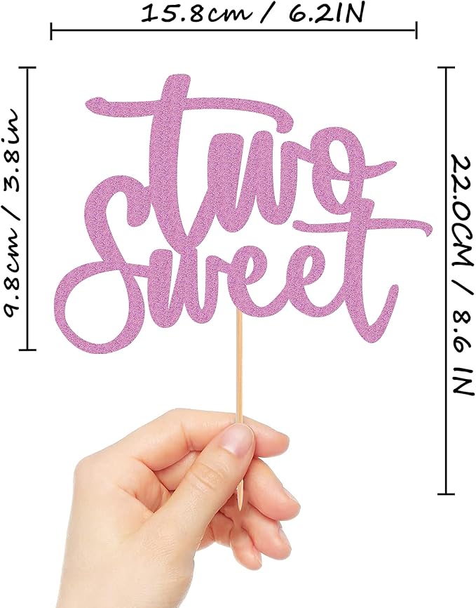 Two Sweet Cake Topper - Glitter Purple 2nd Birthday Cake Decorations, Second Anniversary Cake Pick (Purple)