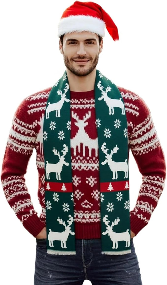 Unisex Christmas Scarves for Women Men Boys Girls Christmas Gifts Winter Scarf with Reindeer and Snowflake Shawl Wrap Xmas