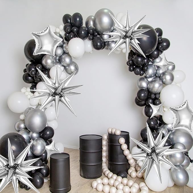 22 Pcs Silver Star Balloons,22/18/10 Inch Star Foil Mylar Balloon,Spike Balloon and Four Pointed Balloons for Party Supplies Christmas Birthday Wedding Photo Booth (Silver)