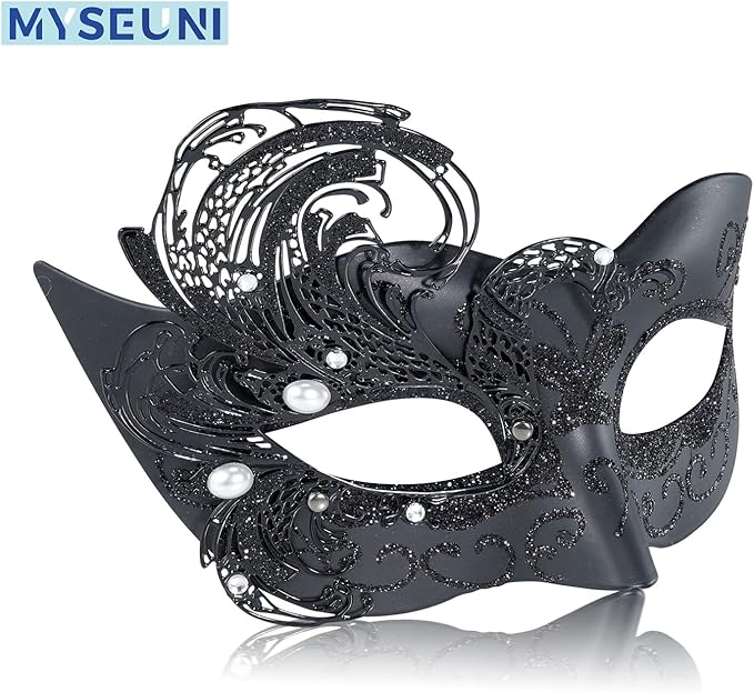2025 New Black Masquerade Mask for Women-Peacock Metal Lady Masquerade Venetian Mask- Mascarade Mask for Women Butterfly -Perfect for Mardi Gras, Halloween Parties, Costume Party, Carnivals, Wedding