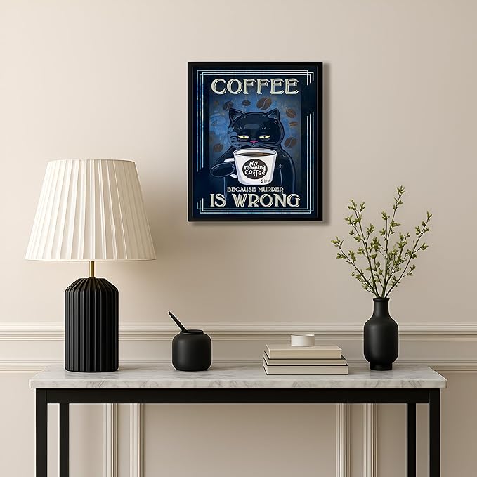 Posterizer 1 pcs - Funny Black Cat - For Cat and Coffee Lovers - Art for Animal Lovers - Kitchen & Bar Art - Gifts for Women - Living Room Bedroom Decor - 08x10 unframed wall art