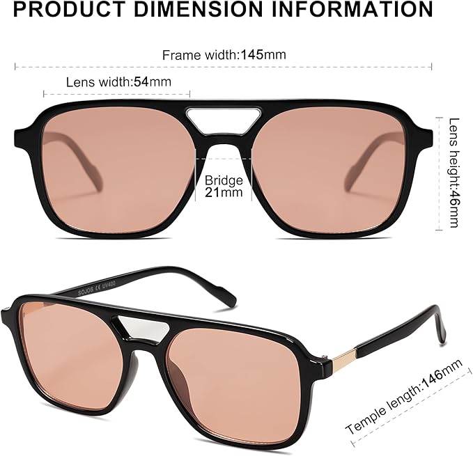 SOJOS Retro Aviator Sunglasses for Women Men,Trendy Rectangle Womens Mens Shades Sun Glasses SJ2202