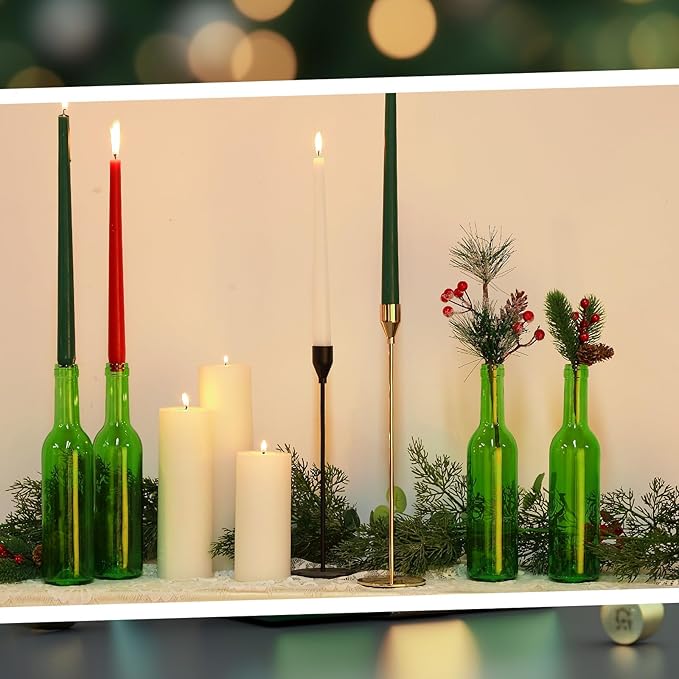 Rtteri 24 Pcs Decorative Colored Wine Bottles 375ml Empty Glass Bottles for Flowers Wedding Decor Centerpiece Christmas Party Favor DIY Crafts (Green)