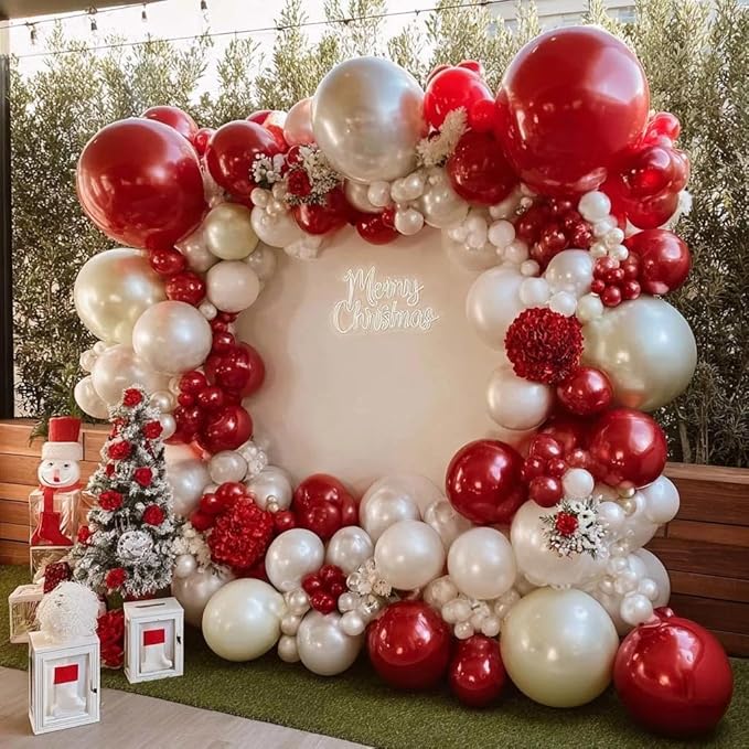 Red White Balloon Garland Dark Red Double Stuffed Balloons Arch Kit Set For Birthday Mothers Day Valentine Engagement Anniversary Bridal Shower Party Decorations