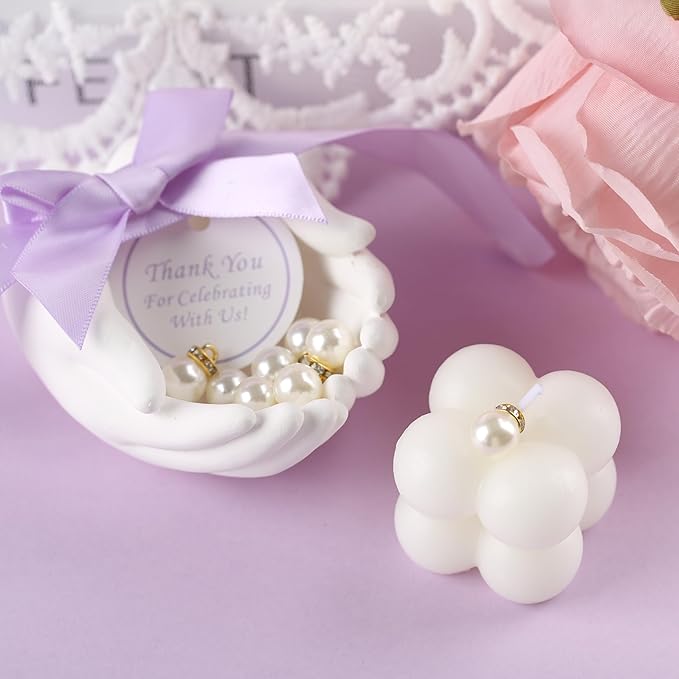 20 Pcs Small Bubble Candles Elegant Party Favors Bulk Set with Decorative Ribbons Thank You Cards for Bridal Shower Guest Gifts (20, Purple)