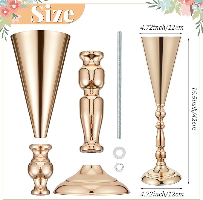 Amylove 10 Pcs Wedding Centerpieces Tall Vases - 21.7 Inch Gold Crystal Geometric Flower Stand, Elegant Table Decor for Wedding Reception, Party, Banquet, Hotel Decorations (16.5 Inch,Classic)