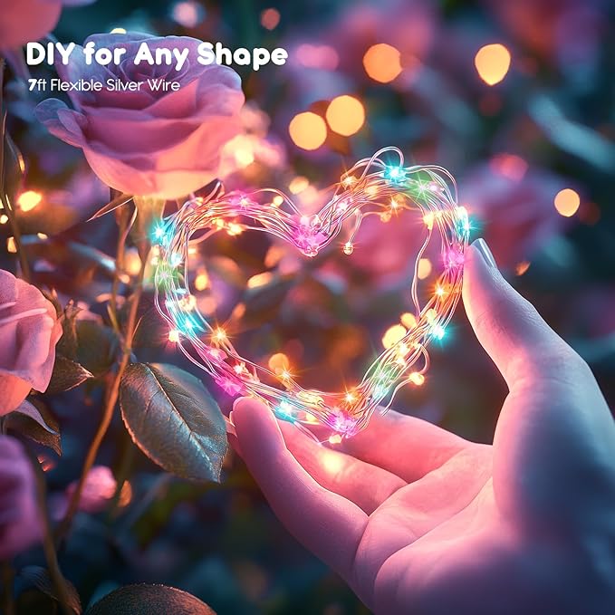 Minetom 12 Pack Pastel Fairy Lights Battery Operated String Lights - 7ft 20 LED Waterproof Short Micro Firefly Lights for Easter Day Decor, DIY Craft, Wedding Table Centerpieces, Flowers