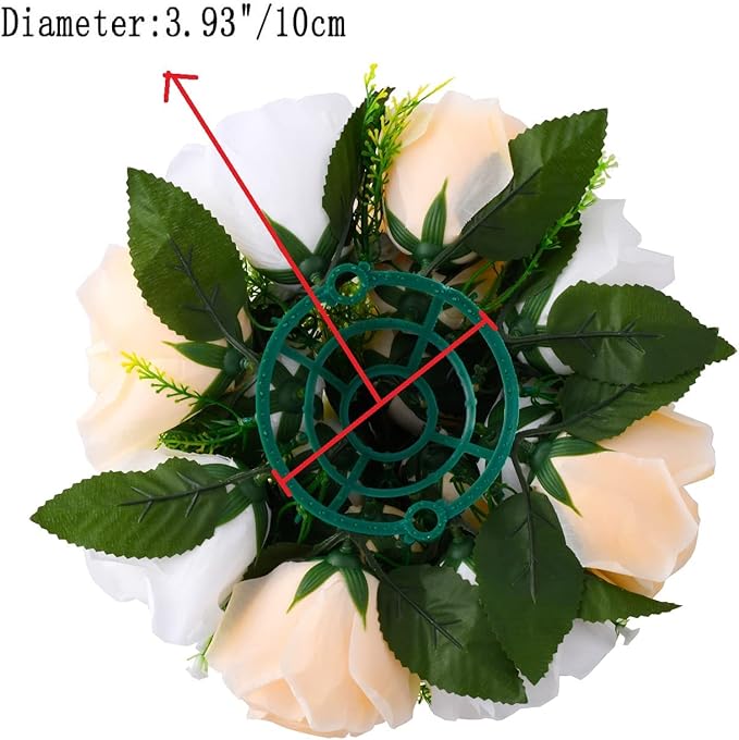 Artificial Flowers Kissing Ball, 2 Pcs Faux Flower Balls Fake Flower 15 Heads Plastic Roses with Base Wedding Bouquets Party Table Decor Home Decor Bouquet for Wedding Centerpieces (Champagne White)