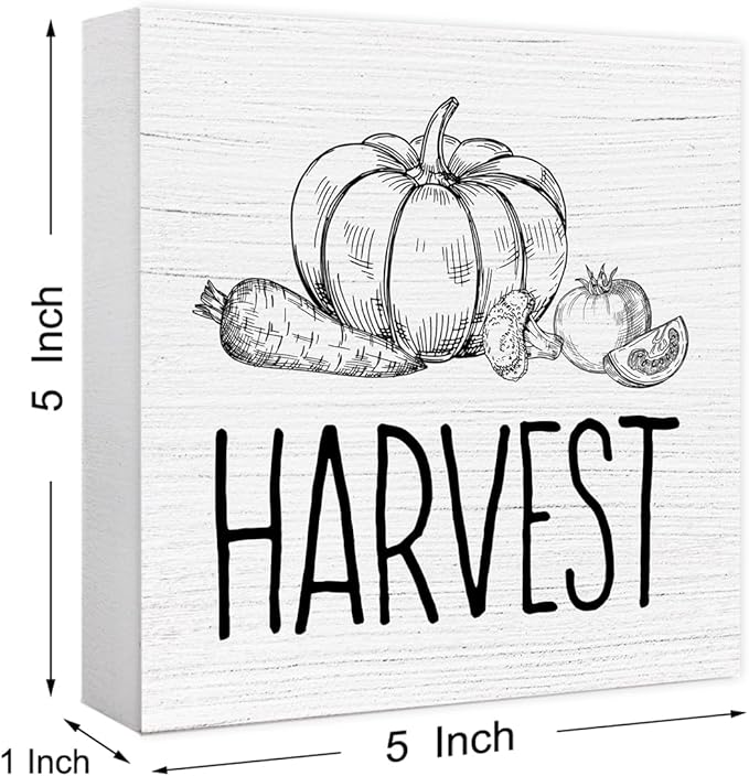 Funny Autumn Wood Box Sign Pumpkins Harvest Wooden Block Desk Decor for Home Office Kitchen Cubicle Table Shelf Tabletop,Farmhouse Fall Sign Decor