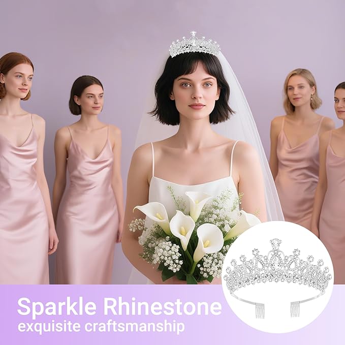 Tiara Crown for Women, Queen Tiara for Birthday Prom Bridal Party Custome Silver