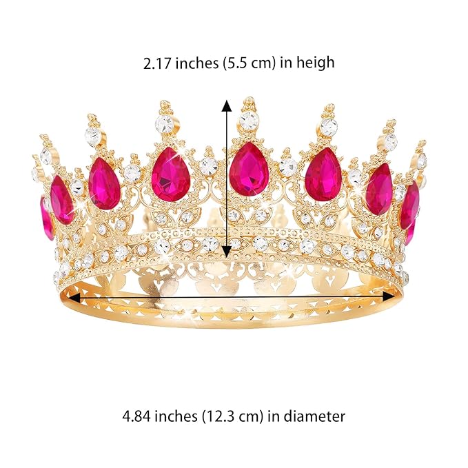 Hot Pink Crown for Women Crystal Tiara and Queen Crown for Girl Wedding Headband for Bride Hair Accessories for Costume Birthday Party Cake Decoration Prom