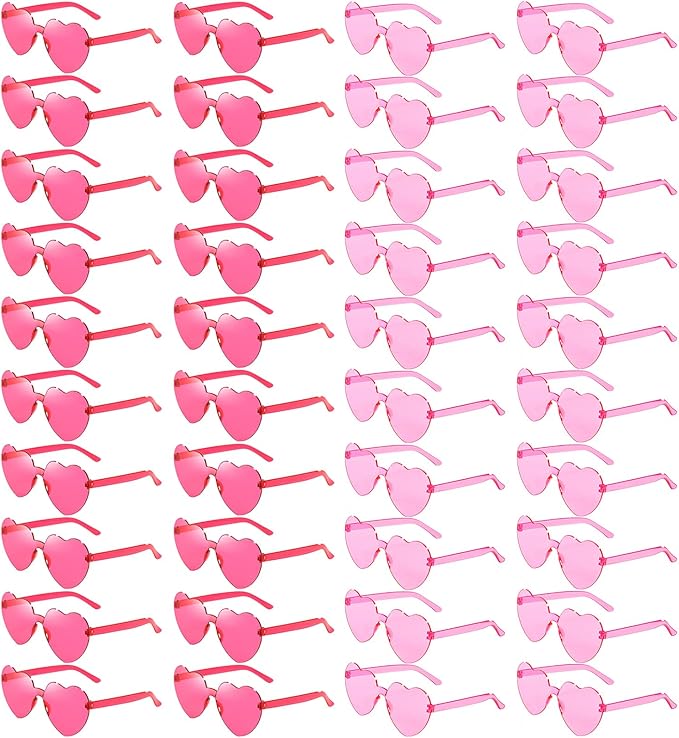 40 Pairs Heart Shaped Sunglasses Bulk, Colorful Rimless Fun Heart Sunglasses for Women Party Favors