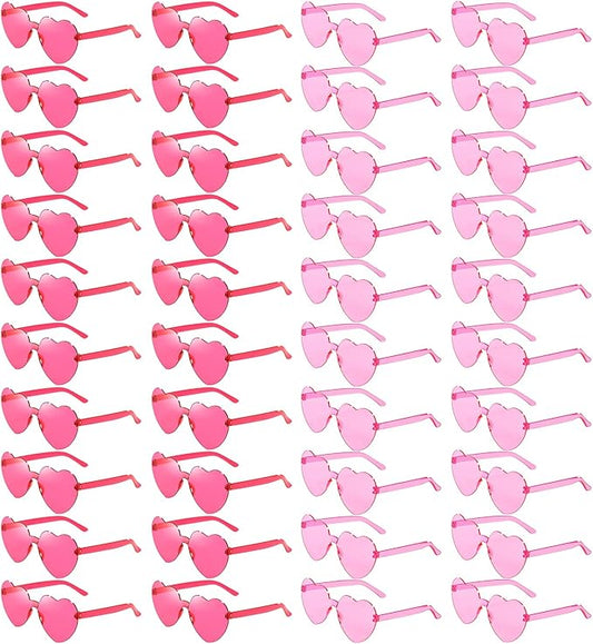 40 Pairs Heart Shaped Sunglasses Bulk, Colorful Rimless Fun Heart Sunglasses for Women Party Favors